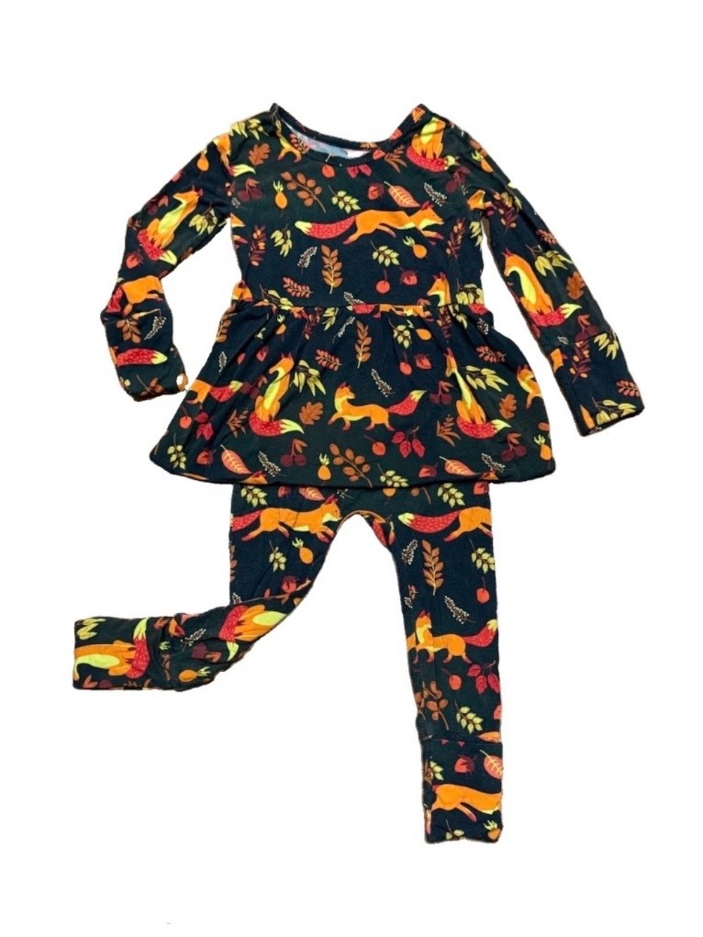 Fox and Fall Foliage One Piece Romper Girls Size 12-24 Months Long Sleeve